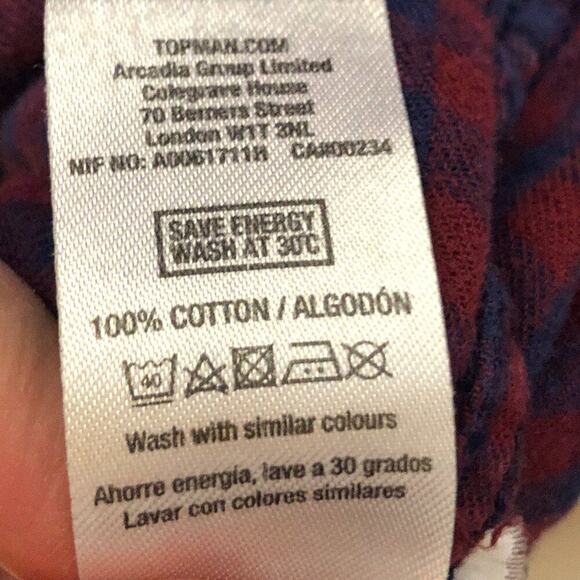 Topman Burgundy & Navy Check Button Down Shirt Men's Size M - Picture 5 of 5